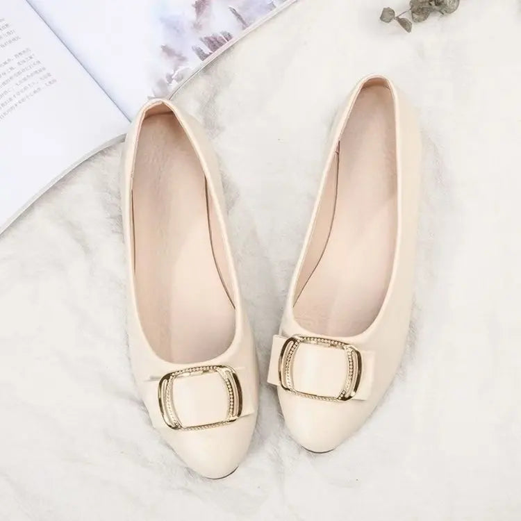 2025 Mocasines minimalistas con cadena y hebilla cuadrada, mocasines acolchados antideslizantes de cuero genuino para mamá
