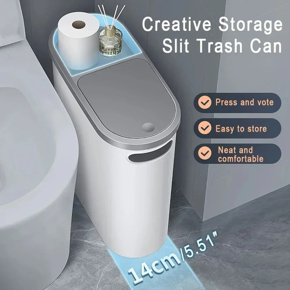 Cubo de basura con tapa de gran capacidad, diseño estrecho e impermeable para baño y cocina