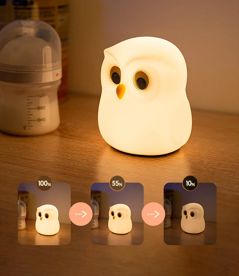 Luz nocturna de búho, bonita lámpara de noche de silicona, lámpara de ambiente RGB recargable, decoración de habitación, Animal divertido, regalo de luz nocturna para niños