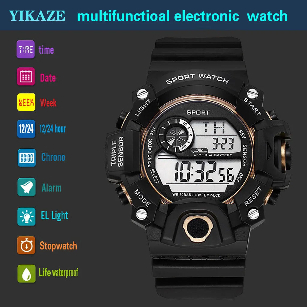Reloj Digital LED YIKAZE para hombre, relojes deportivos para hombre, reloj electrónico para Fitness, relojes deportivos militares multifunción, reloj, regalos para niños