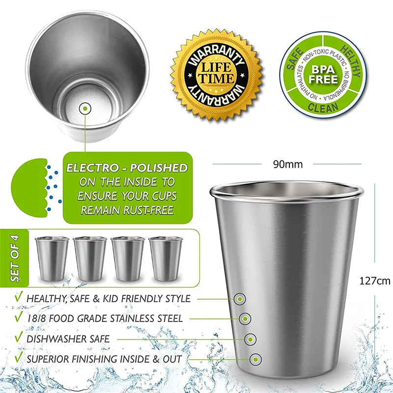 LMETJMA-vasos de pinta de acero inoxidable de 500ML, vasos de agua irrompibles, vasos de Metal reutilizables apilables para niños, viajes JT66
