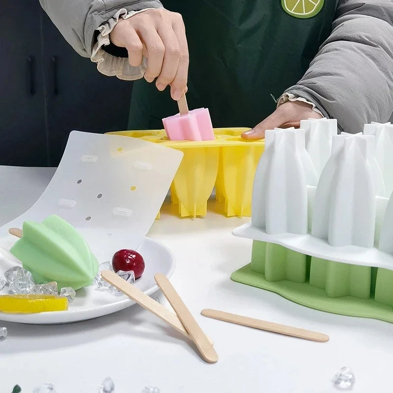 Molde de silicona para helados, molde para paletas de hielo, molde para postres caseros, molde para cubos de jugo con pajita, máquina para hacer helados