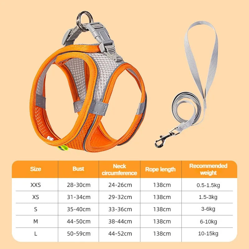 Arnés Chaleco Ajustable para Perros y Gatos con Correa Reflectante