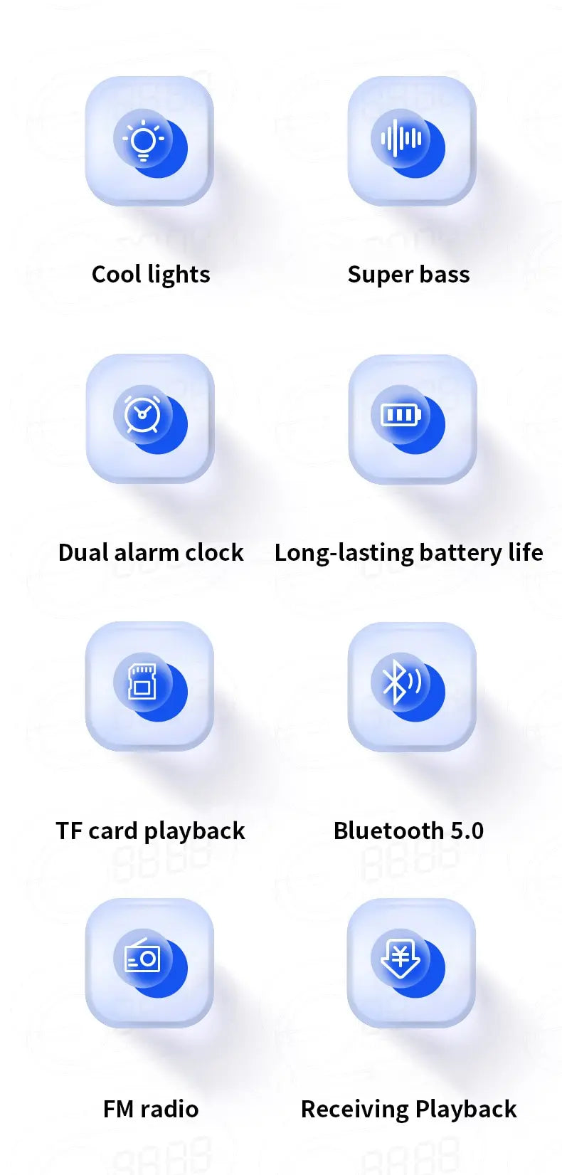 Radio Reloj Despertador Recargable USB, Altavoz Bluetooth Portátil RGB, FM, Pantalla Grande, Silencioso, Espejo Digital, para Dormitorio, Oficina, Escritorio