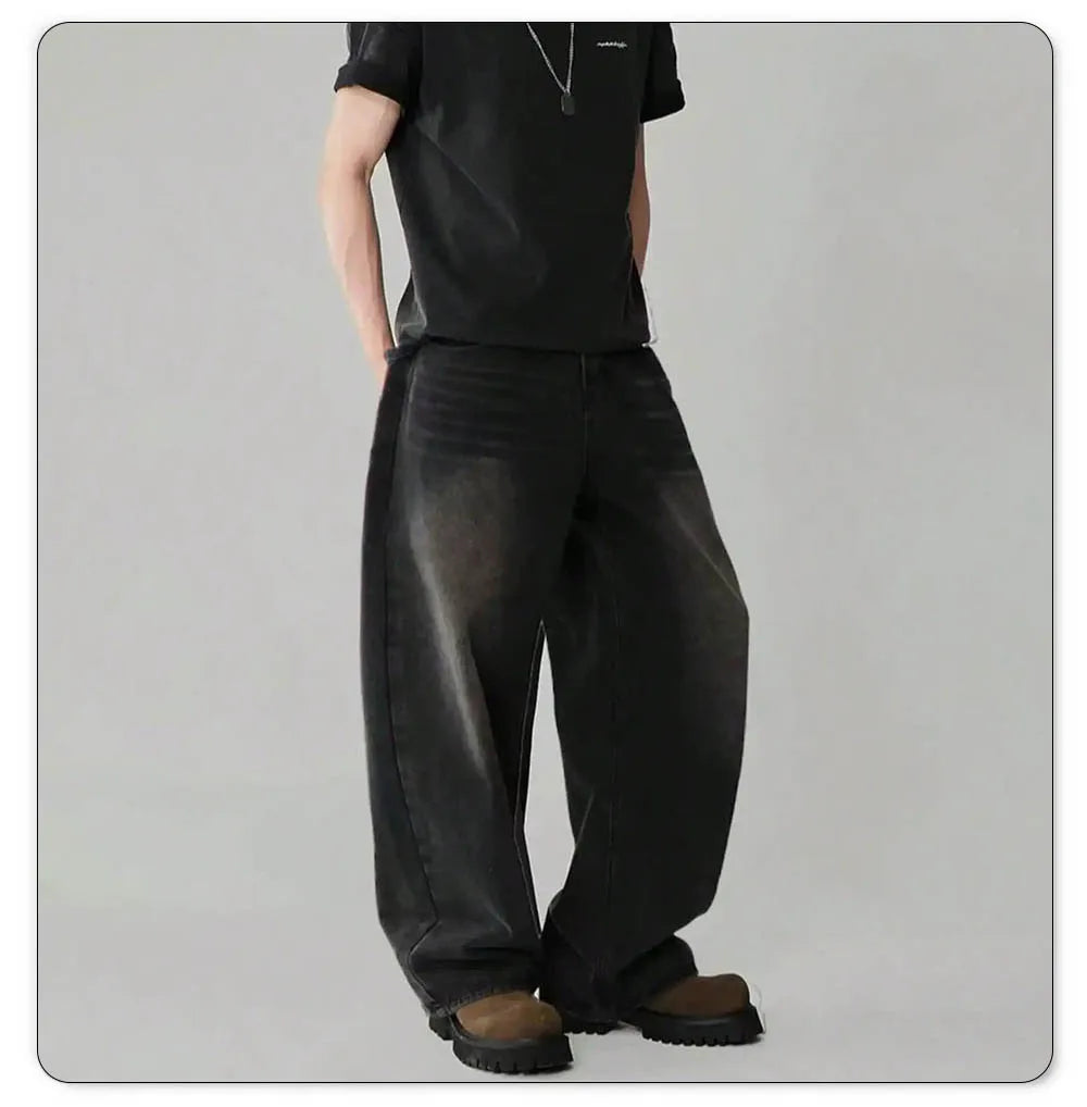 Pantalones Vaqueros Coreanos Casuales para Hombre, Pierna Ancha, Negro