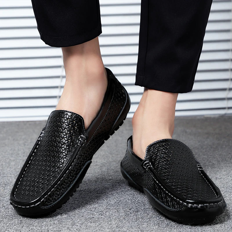 Zapatos Negros para Hombre 2026, Mocasines Casuales de Cuero Genuino, Marca de Lujo Italiana, Transpirables, Estilo Náutico