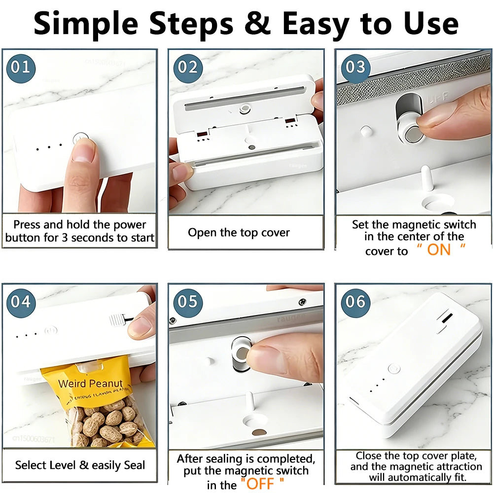 Mini selladora de bolsas portátil recargable para sellado térmico de alimentos