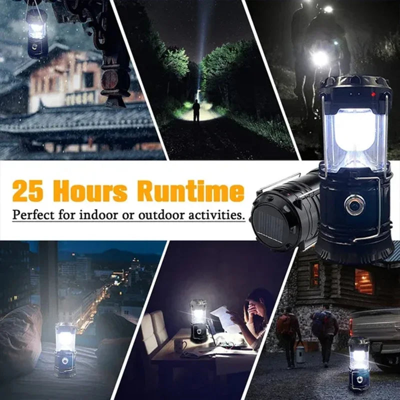 Linterna LED Portátil para Camping, Impermeable, Recargable por USB y Solar, Kit de Supervivencia para Emergencias en Interiores y Exteriores