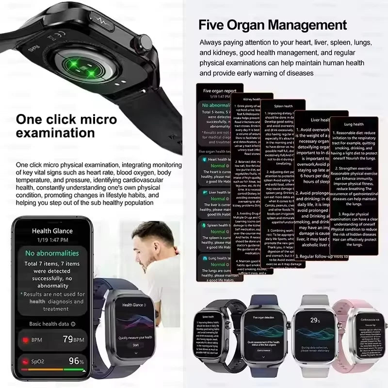 2025New Micro examen físico reloj inteligente para hombres ácido úrico grasa corporal cinco órganos salud relojes Bluetooth llamada SmartBracelet
