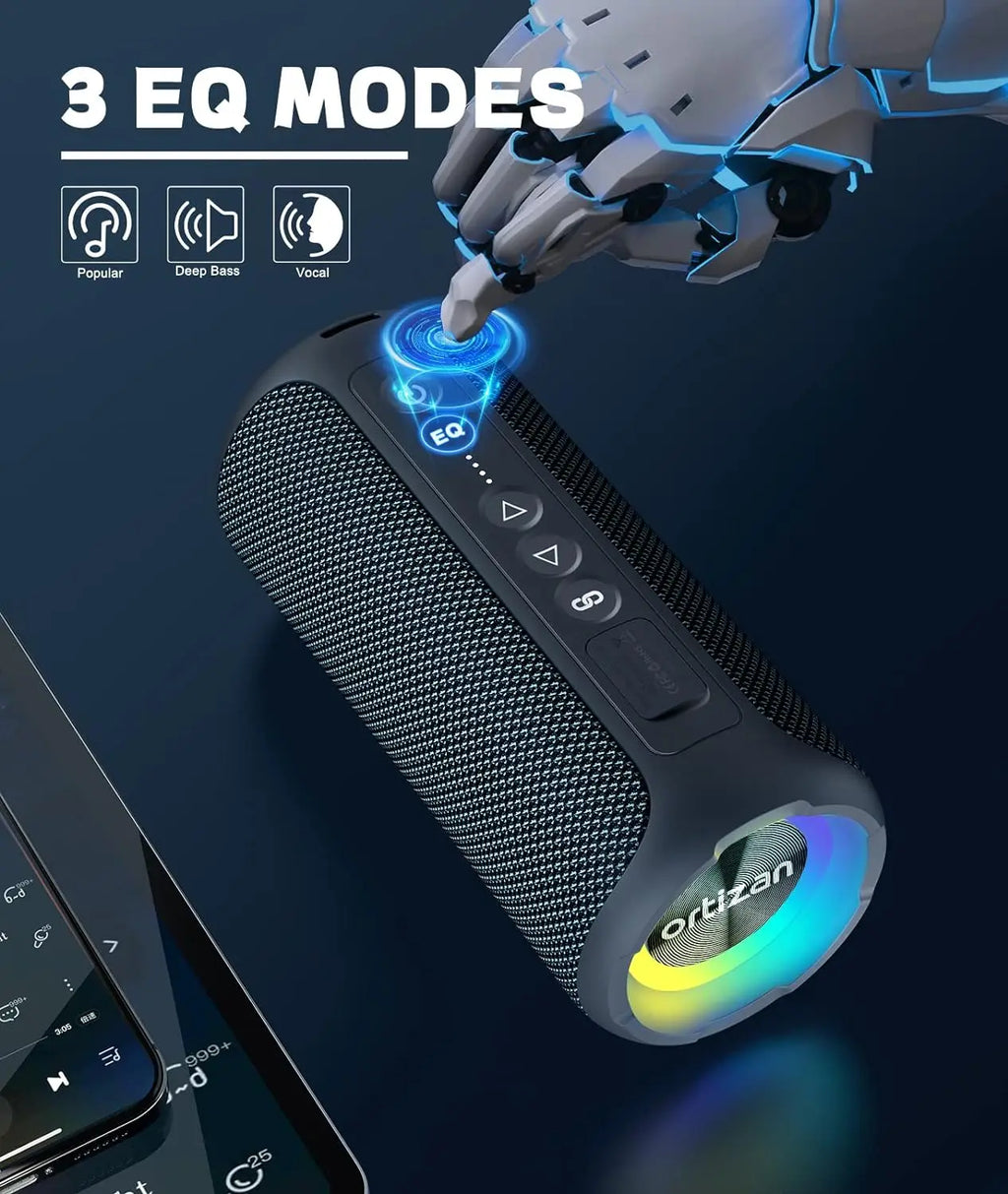Ortizan X8 Pro, Altavoz Bluetooth portátil impermeable, Luces RGB, Calidad de sonido premium