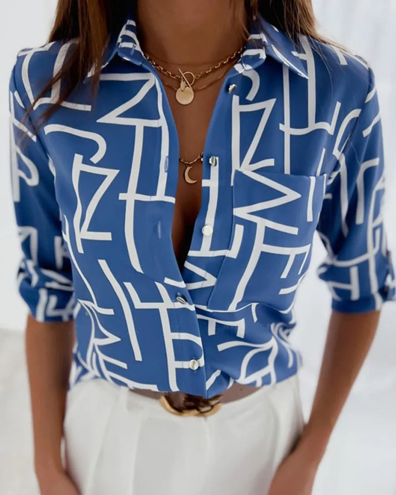 Blusa de Manga Larga con Estampado a Rayas para Mujer