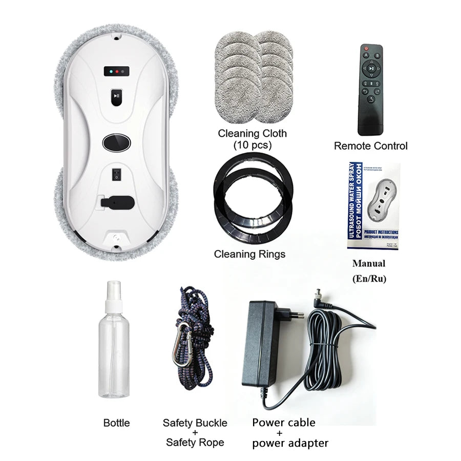 Robot Limpiacristales con Pulverizador de Agua, Control Remoto Inteligente, Robot Eléctrico para Limpiar Vidrios, Aspiradora para el Hogar