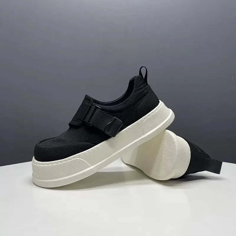 Zapatillas de lona unisex con plataforma y correa con hebilla, suela gruesa