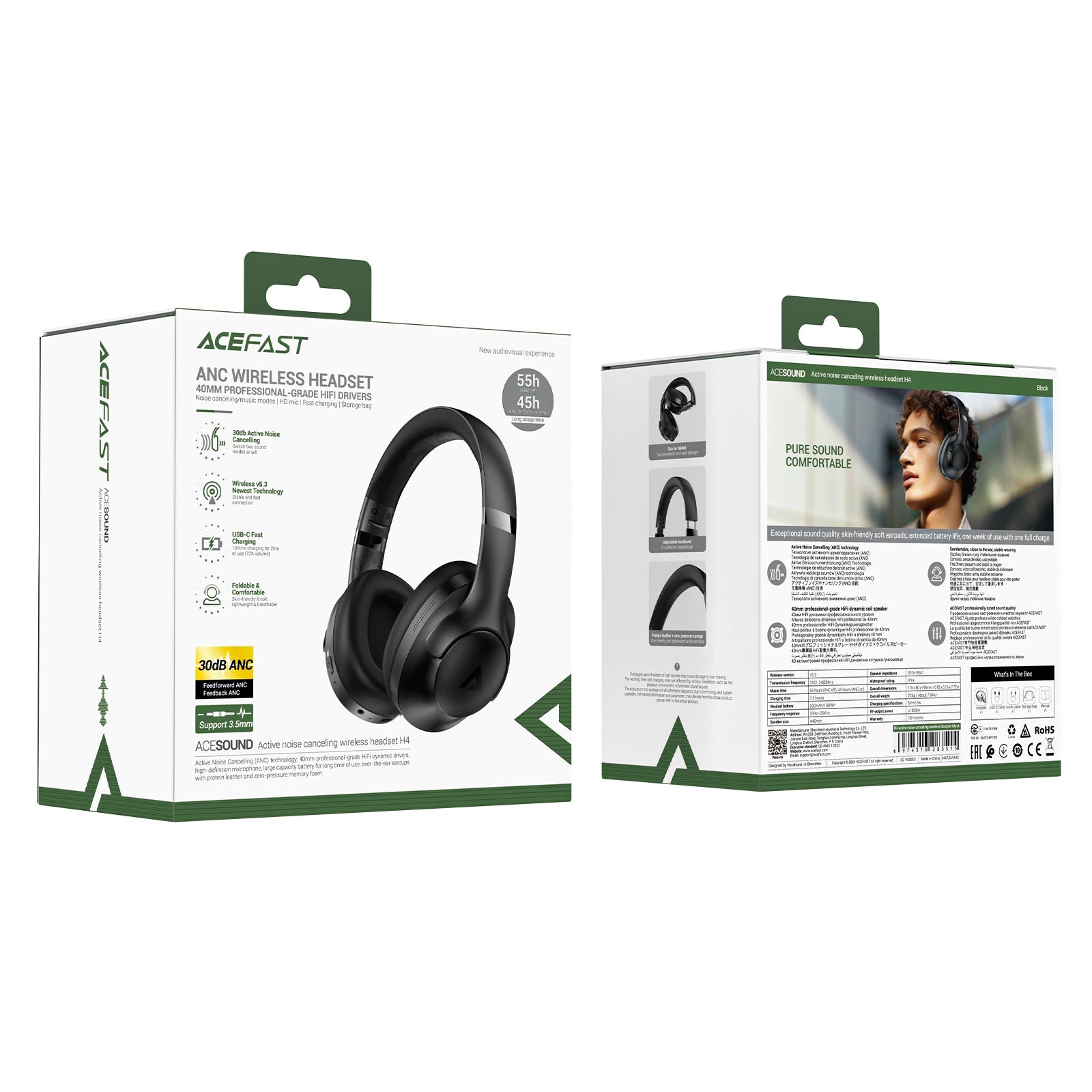 ACEFAST H4 Auriculares ANC Bluetooth 5.3 HiFi