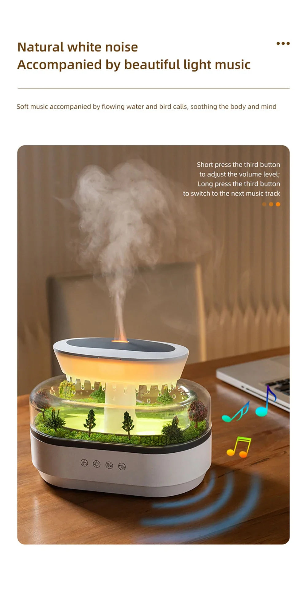Nuevo humidificador de aire de gota de lluvia, humidificador de Aroma, luz de ambiente colorida, ruido blanco, música esencial, difusor de fragancia de aceite para el hogar