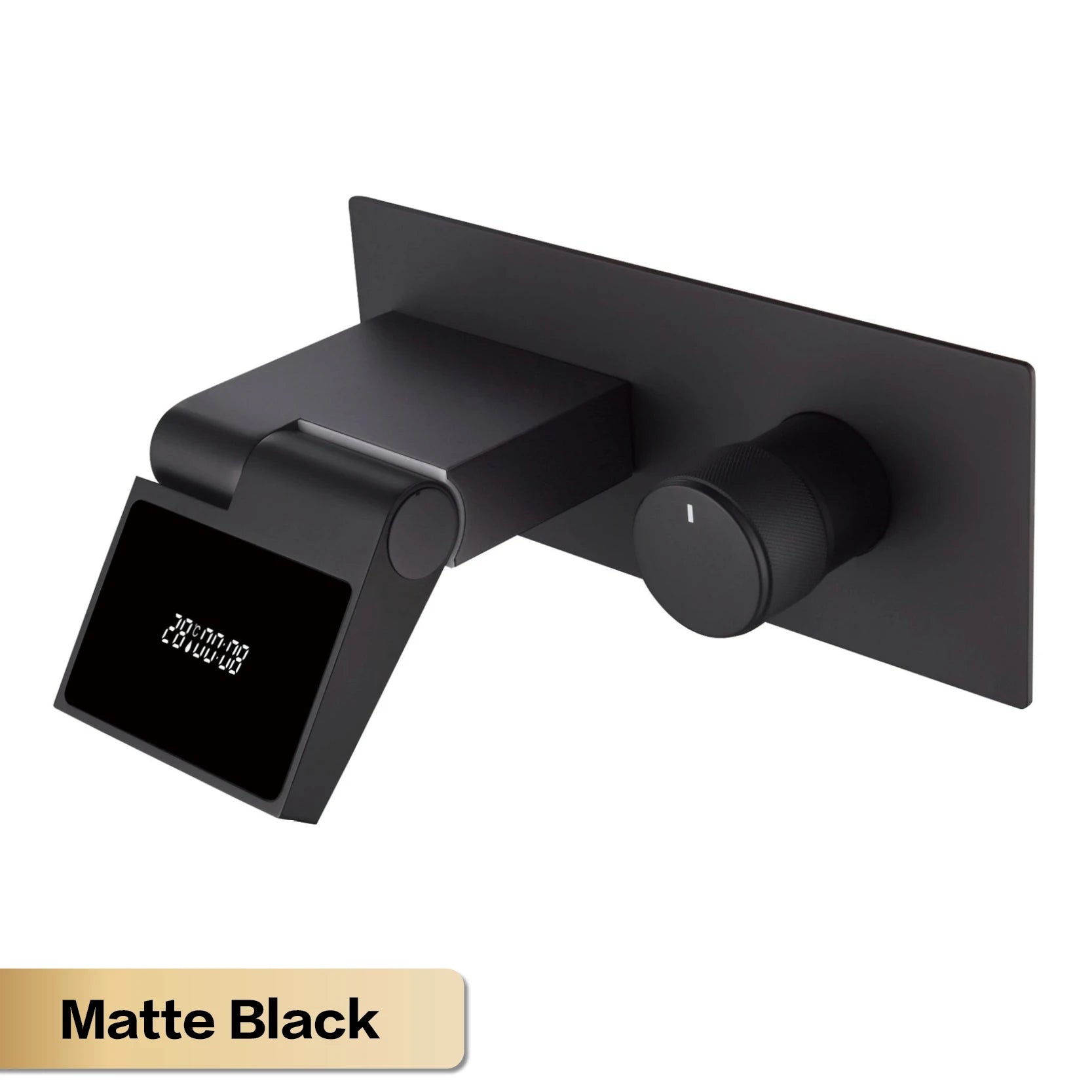 Grifo de baño montado en la pared de latón gris con pistola de lujo con pantalla digital LED Grifo de baño integrado de agua fría y caliente con una sola manija