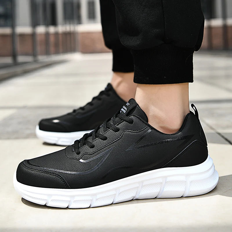 YRZL, zapatillas para correr negras, zapatillas deportivas impermeables de cuero, zapatillas deportivas resistentes al desgaste para hombres, zapatos deportivos para caminar, zapatos cómodos para hombres
