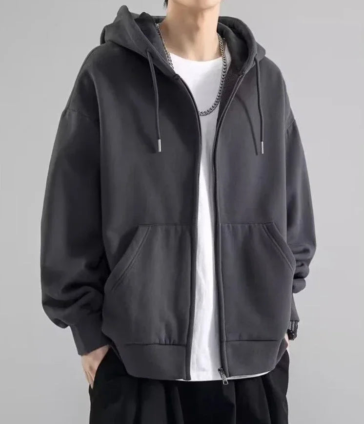 Ropa masculina Sudadera sólida negra para hombres Sudaderas con capucha con cremallera completa Invierno Jóvenes En oferta Ofertas Estilo coreano de alta calidad S