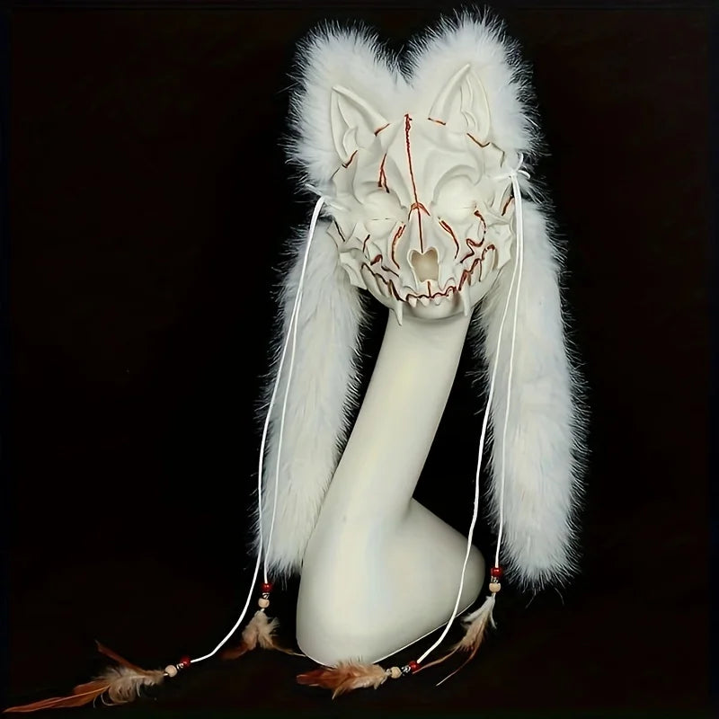 Máscara de lobo peludo, máscara de zorro de piel vikinga, tocado de Wendigo, disfraz de hombre lobo de Halloween, Cosplay Medieval bárbaro, Guerrero renacentista