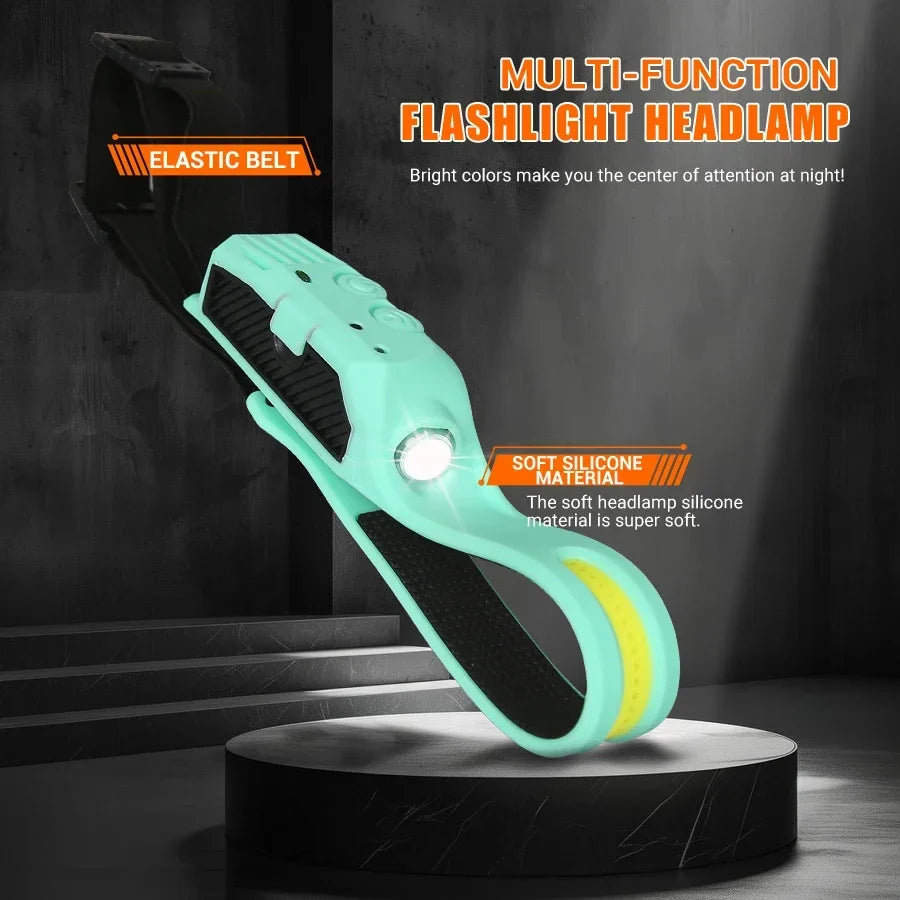 Linterna Frontal LED COB Recargable con Sensor de Movimiento, 5 Modos