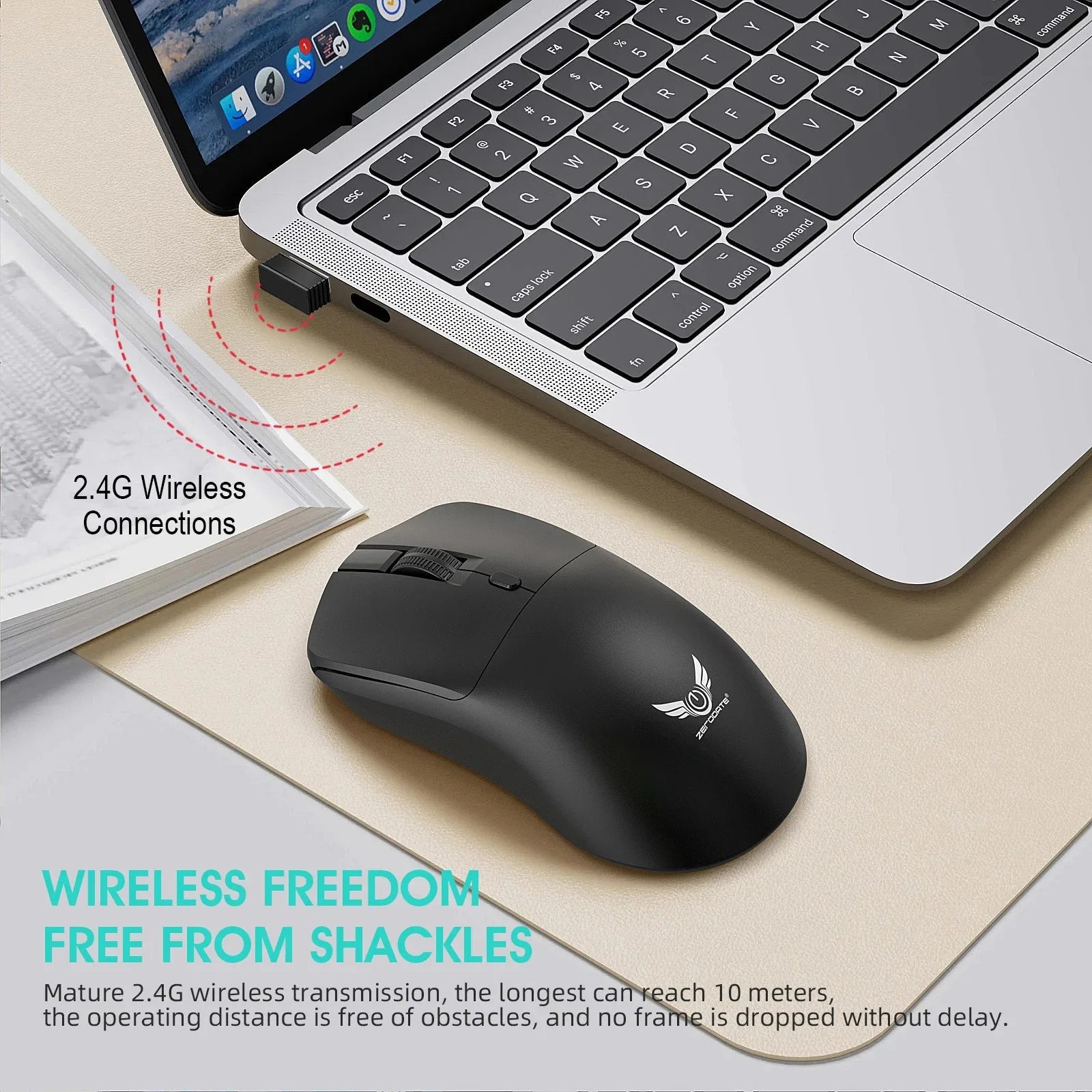 Ratón inalámbrico de 2,4G para videojuegos, ergonómico, 800-1200-1600 DPI, recargable, para oficina, PC, portátil, Macbook Pro