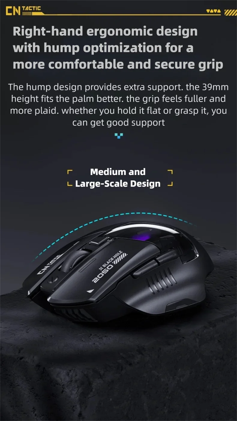 Ratón inalámbrico para juegos Inphic A9 Explorer V2 con indicador de nivel de batería de 500mA, ergonómico, Bluetooth, para oficina, PC y portátil.