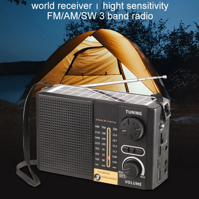 Radio de Emergencia Solar AM FM SW con Linterna LED y Bluetooth