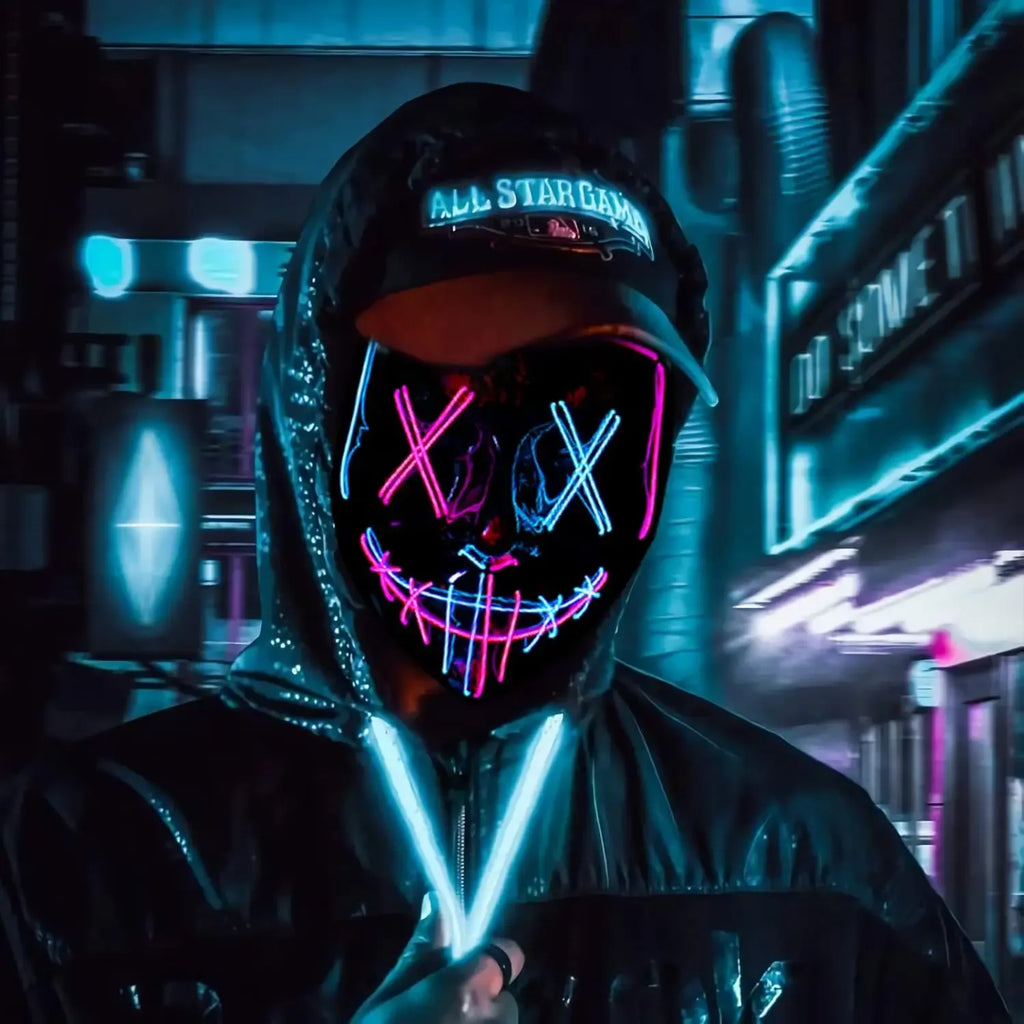 Máscara de Halloween Poptrend, máscara con luz LED, máscara aterradora para Festival, Cosplay, disfraz de Halloween, fiestas de disfraces, regalo de Carnaval