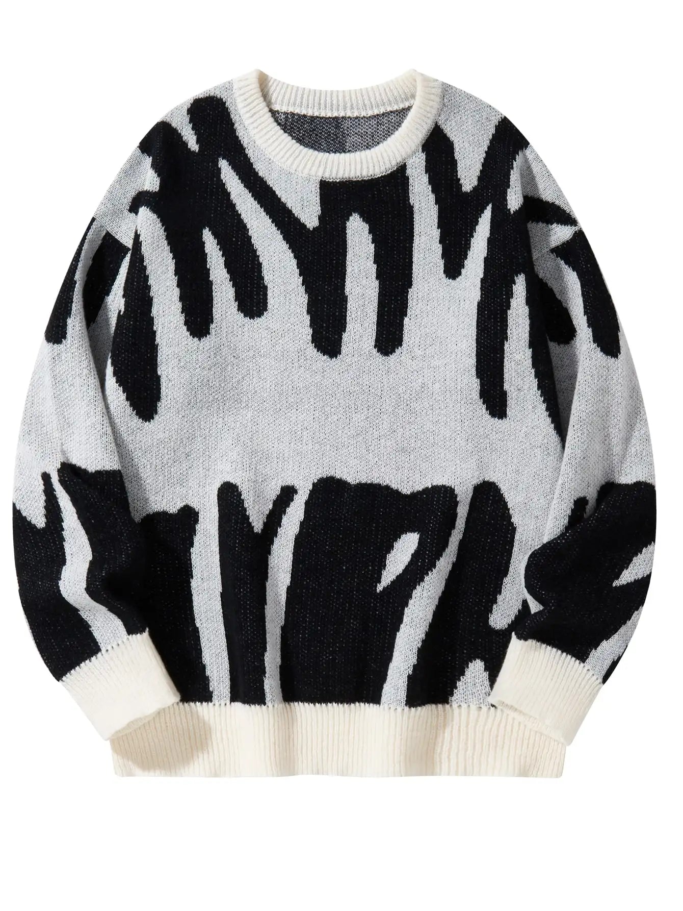 Nueva moda Otoño e Invierno suéter con patrón de Jacquard Irregular suéter informal de punto con bloques de Color para hombre