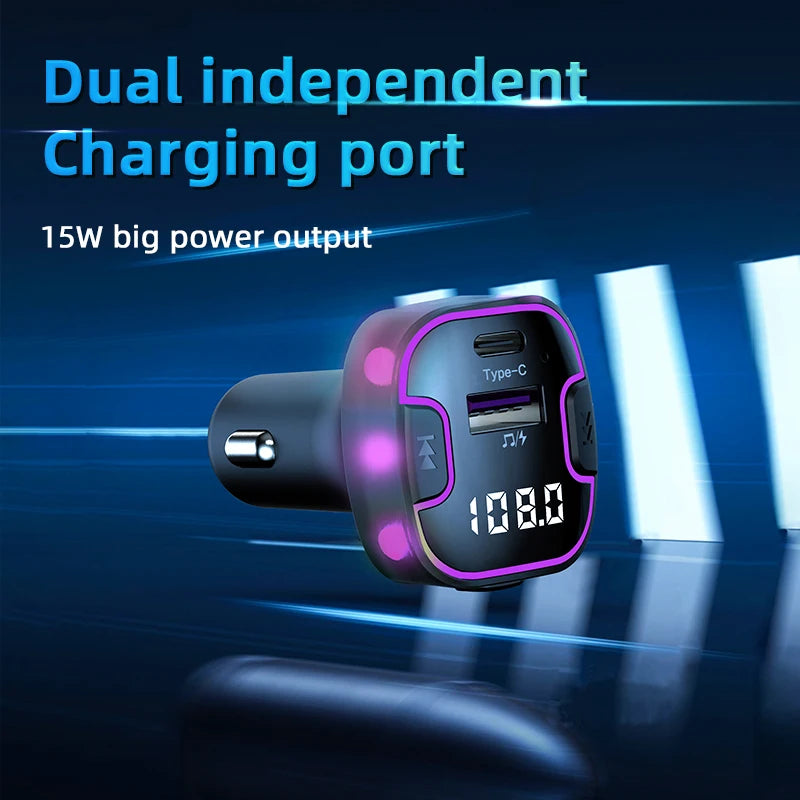 Transmisor FM Bluetooth para Auto Carga Rápida USB-A y Tipo C Manos Libres
