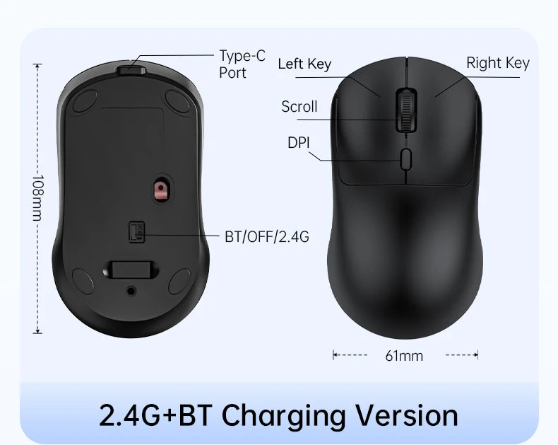 Ratón inalámbrico de 2,4G, USB, Bluetooth, ligero, 1600 DPI, ergonómico, silencioso, para juegos, Macbook, escritorio, portátil, iPad
