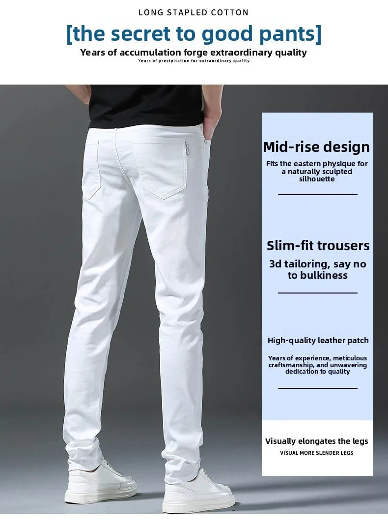 Pantalones Vaqueros Rectos con Cintura Elástica para Hombre, Blancos