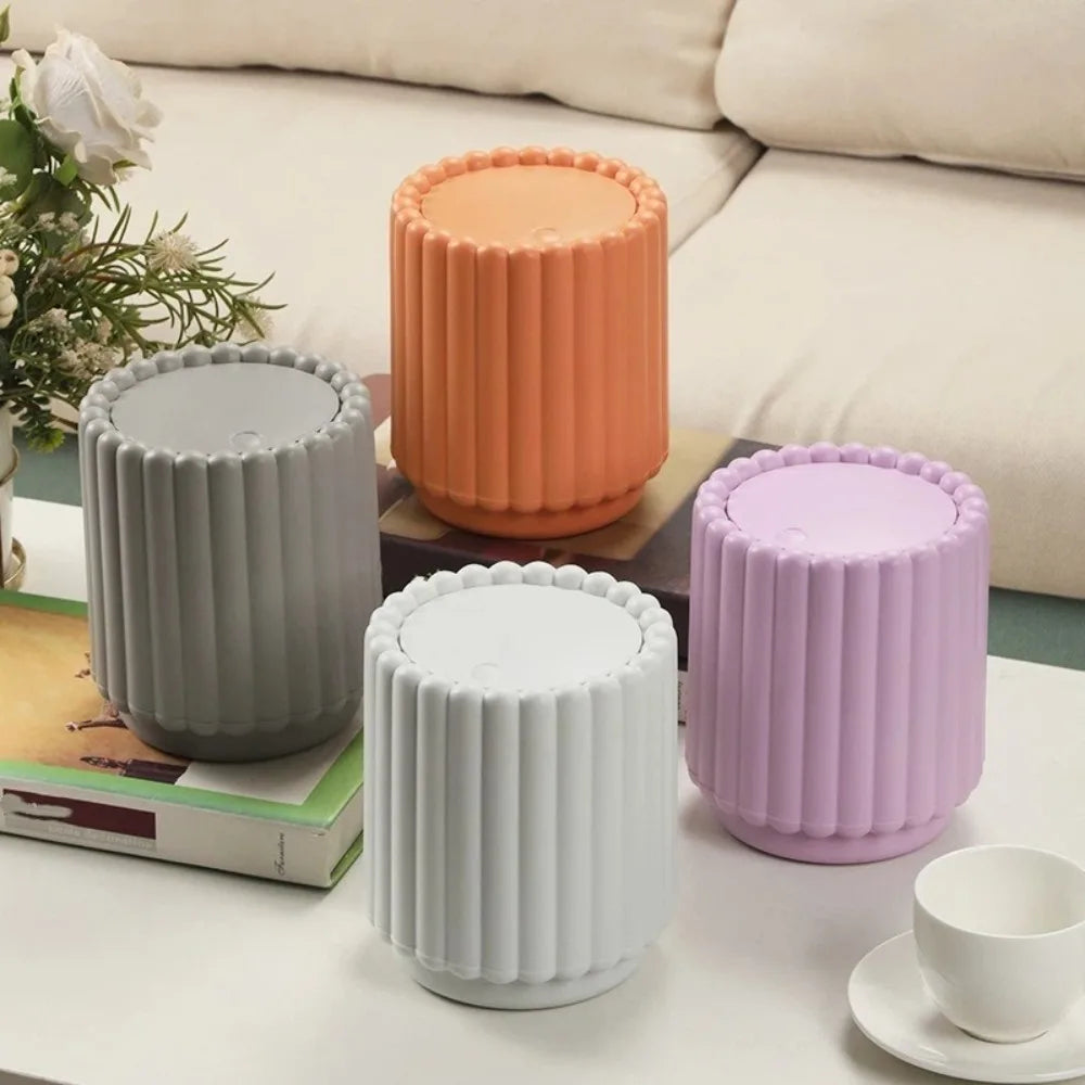 Cubo de basura de escritorio con tapa abierta, cubo de basura con forma de girasol de gran apertura, cubo de almacenamiento de plástico antideslizante para oficina