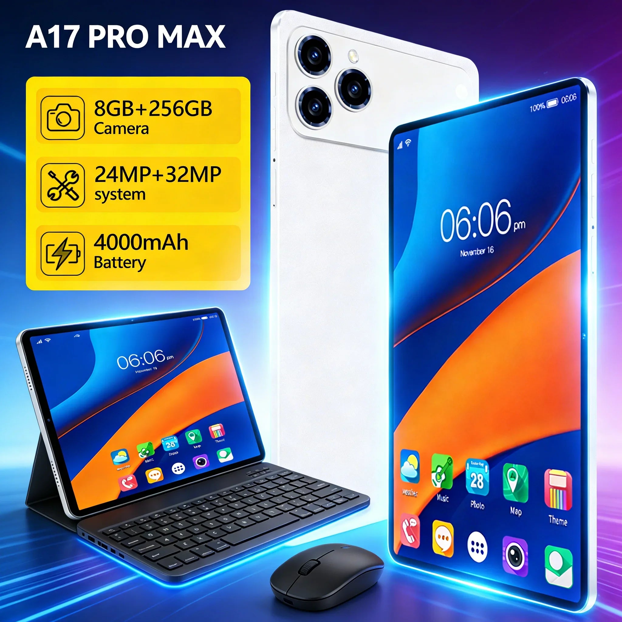 Tablet Flagship A17 Pro Max Pad 8+256GB, Pantalla Grande de 10.1 Pulgadas, 4G LTE, Doble SIM, Batería de Larga Duración, Tablet para Estudiantes
