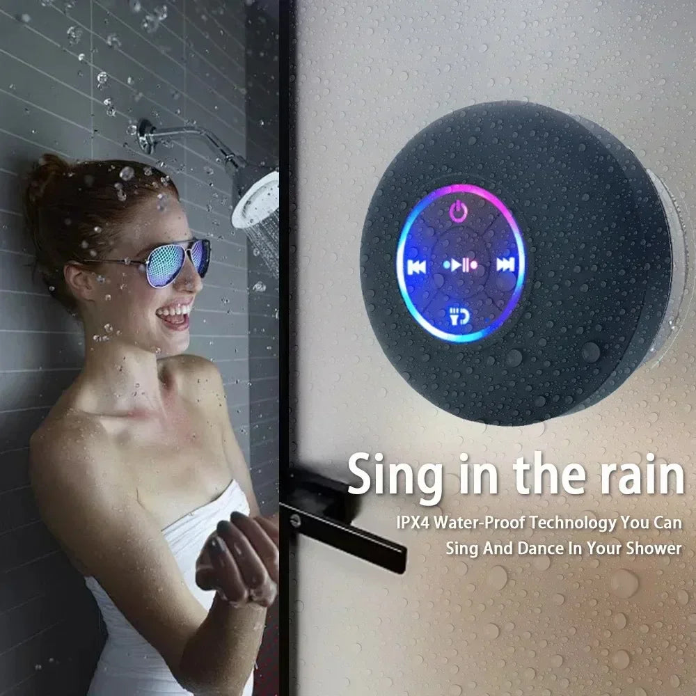 Altavoz de ducha Bluetooth, minialtavoz inalámbrico portátil con micrófono, ventosa IPX4, resistente al agua para viajes, piscina, río flotante