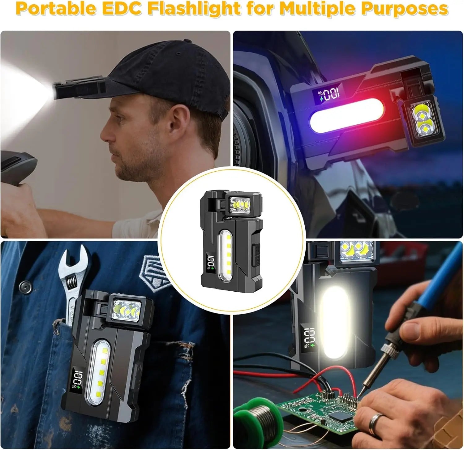 Mini Linterna Multifuncional con Clip Magnético Recargable EDC