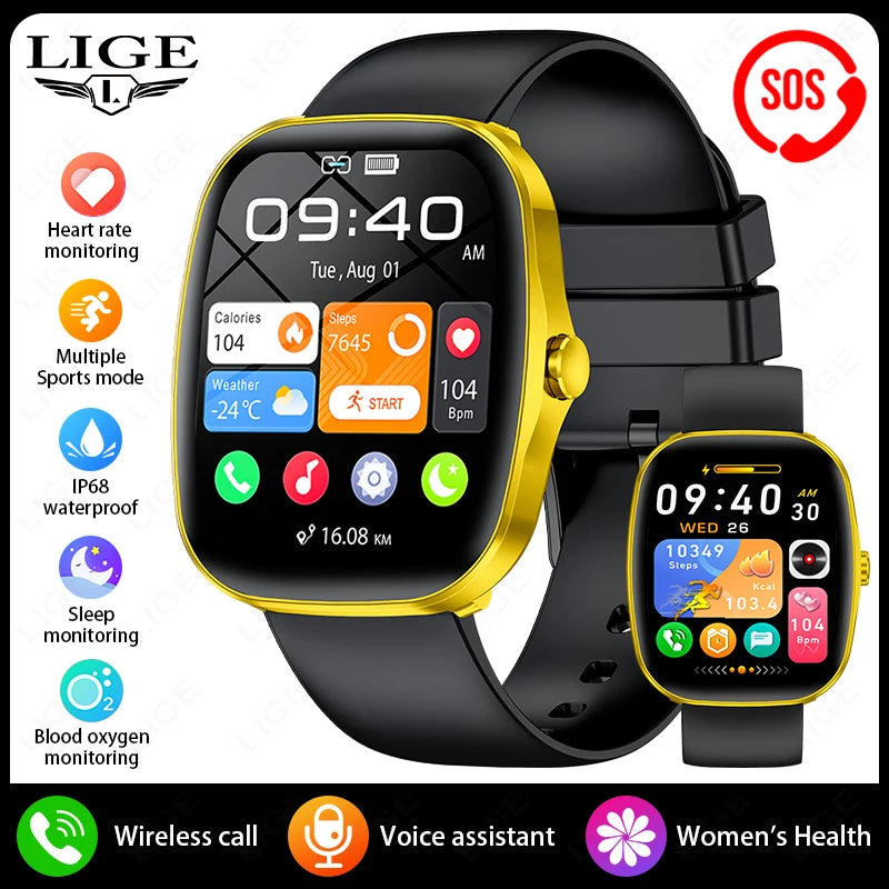 Reloj inteligente LIGE con llamadas Bluetooth, monitor cardíaco y IP68