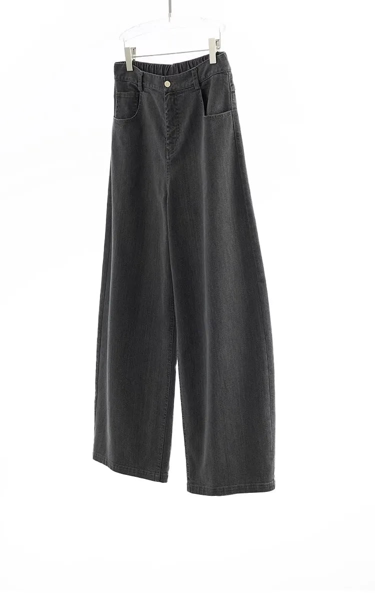 Jeans Americanos Retro de Cintura Alta para Mujer, Pierna Ancha con Acabado Desgastado