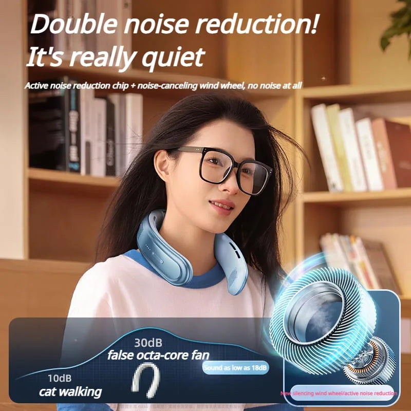 Ventilador de cuello portátil recargable, miniventilador de 3 velocidades, silencioso, eléctrico, para exteriores, hogar, Camping, 10000mAh