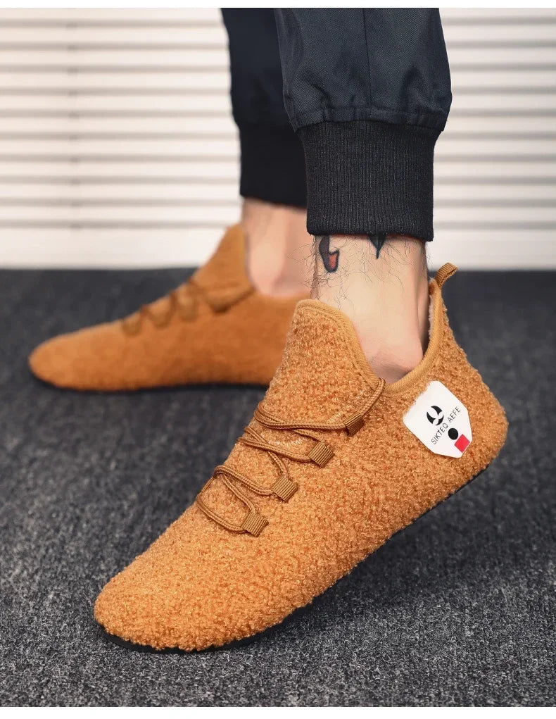 YRZL zapatos de algodón de invierno para hombre, zapatillas de invierno ligeras con cordones cálidos, mocasines de algodón para el hogar y el dormitorio de felpa, zapatos cálidos para hombre