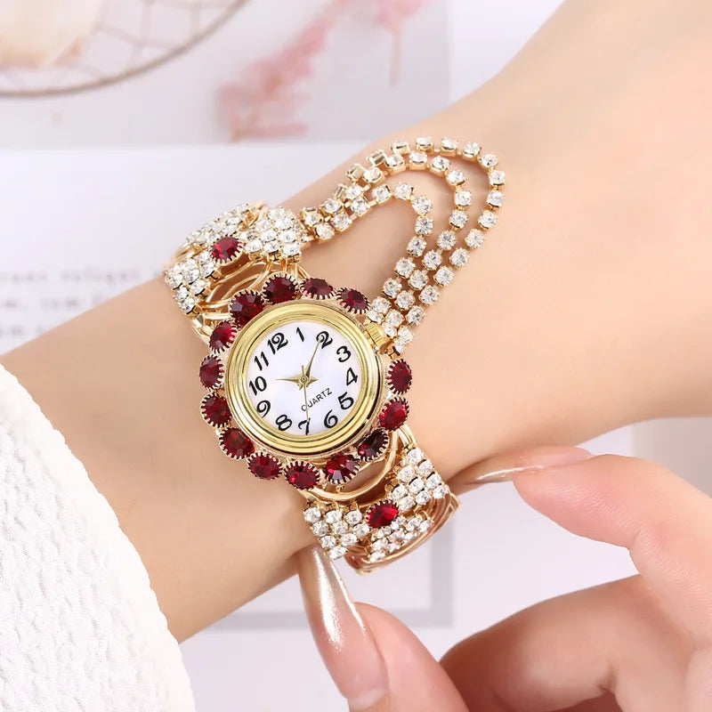 Reloj de Cuarzo de Lujo con Brazalete Dorado Mujer