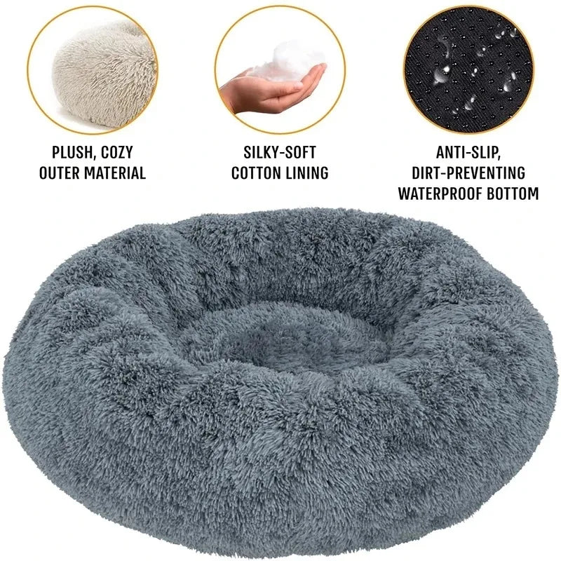 Cama Redonda de Felpa para Mascotas - Perros y Gatos