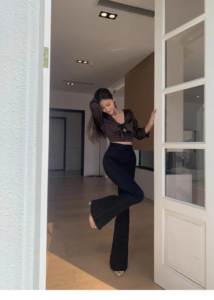 Pantalones Vaqueros Acampanados de Cintura Alta con Forro Polar para Mujer, Talla Grande
