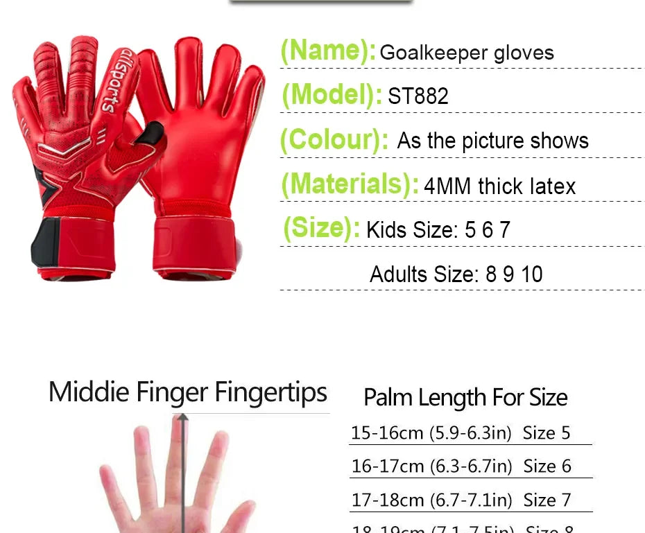 Guantes de portero de fútbol profesionales para niños y hombres, látex de 4mm con protección para los dedos, Protector de guantes de portero de fútbol para niños y adultos