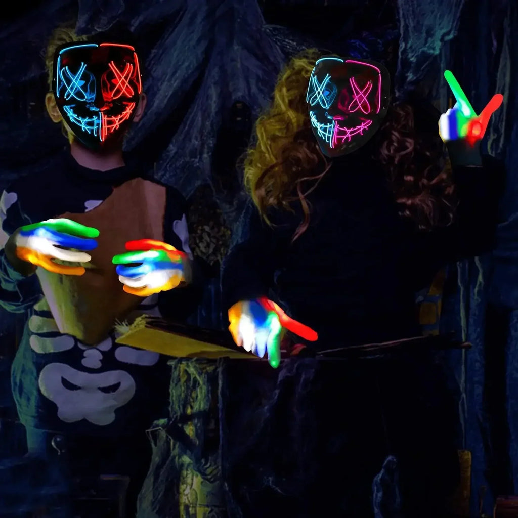 Máscara LED de neón iluminada inalámbrica para Halloween, máscara de terror, accesorio para disfraces de carnaval, cosplay y fiestas.