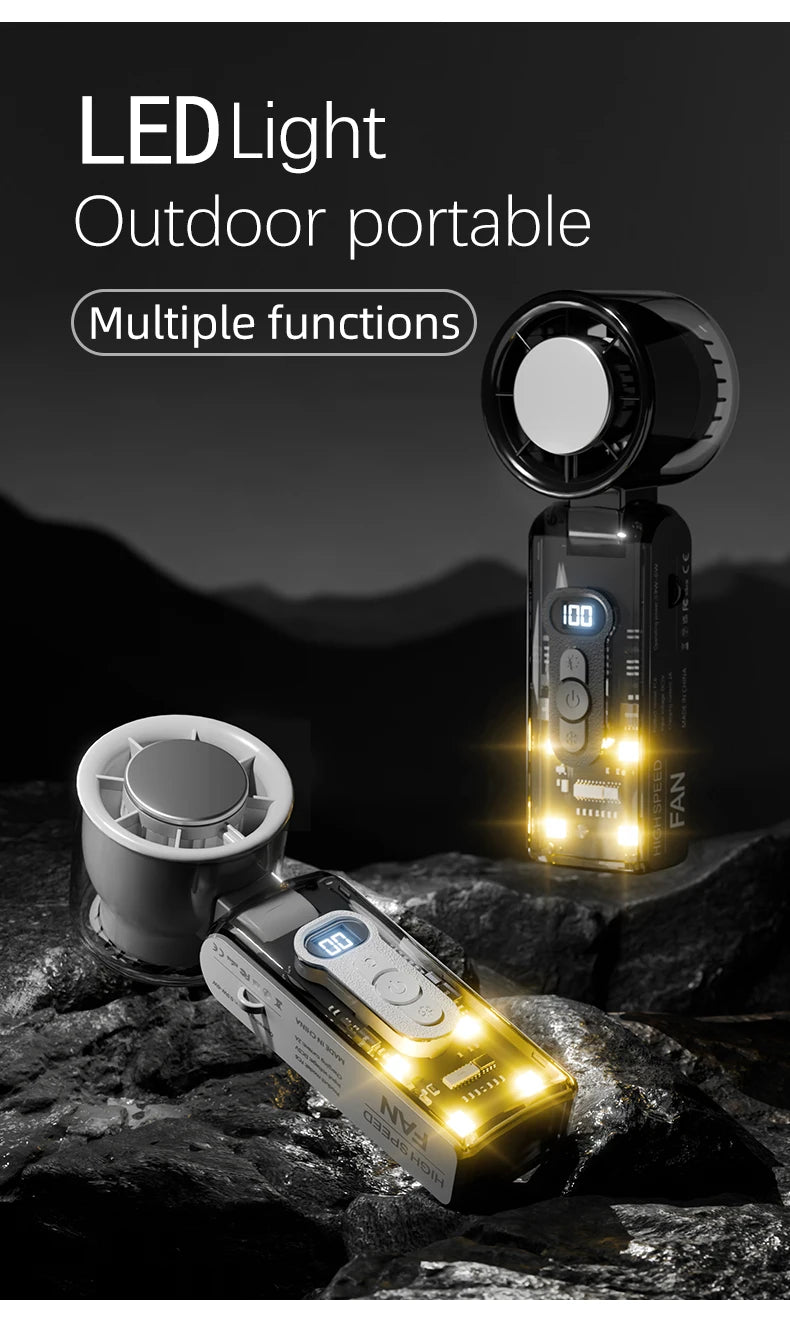 Ventilador de refrigeración plegable de alta velocidad, mini ventilador de carga USB portátil con pantalla digital, ventilador de mano de alta energía eólica