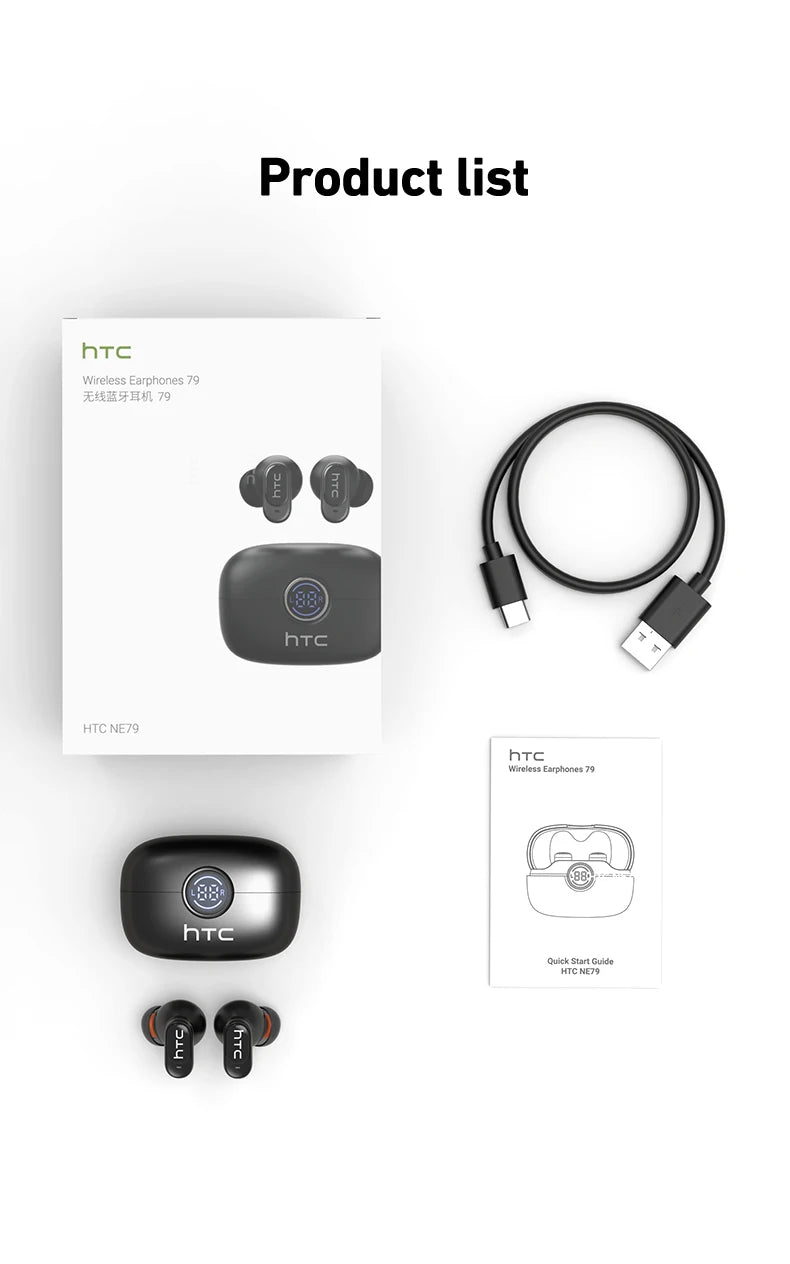 Auriculares HTC NE79 con Traducción en Tiempo Real, Bluetooth, Música HiFi, Llamadas HD, Reducción de Ruido, Auriculares Inalámbricos con Pantalla LED y Micrófono