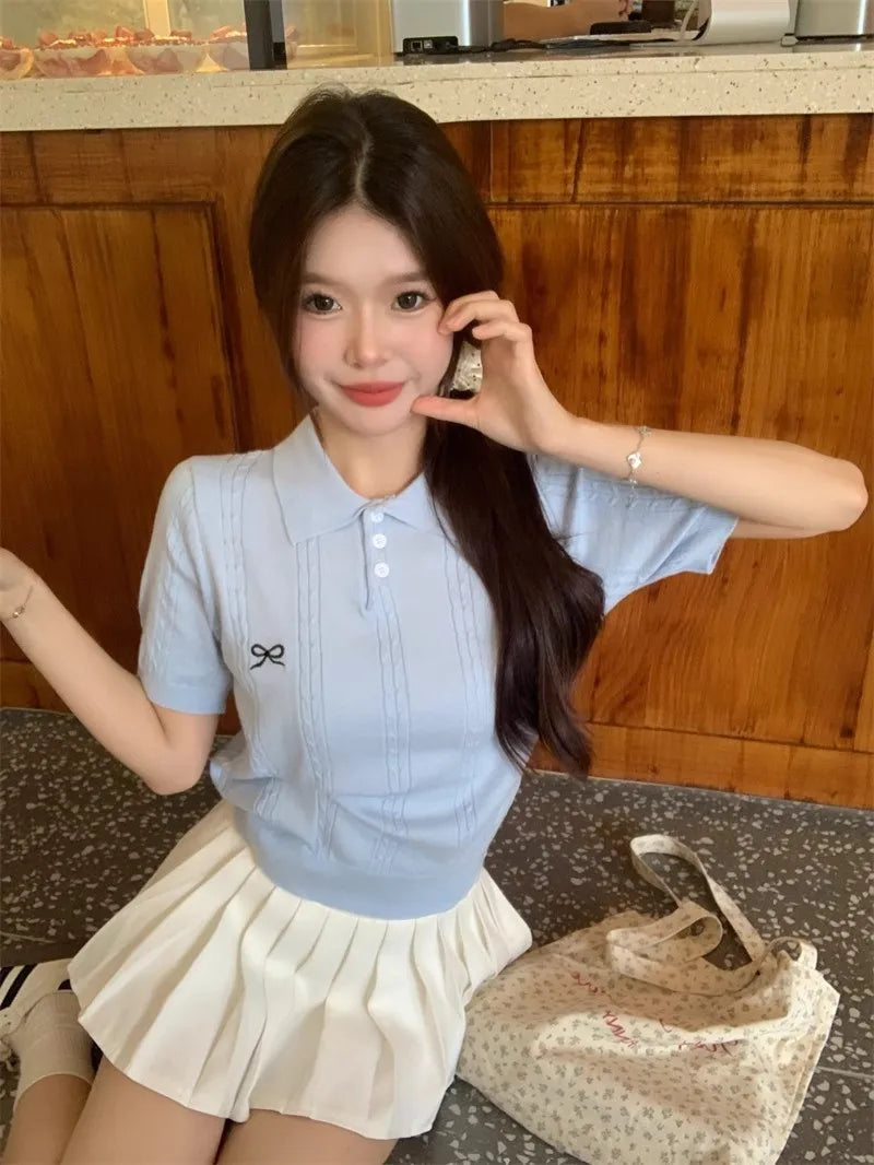 Camiseta Polo Coreana Delgada para Mujer