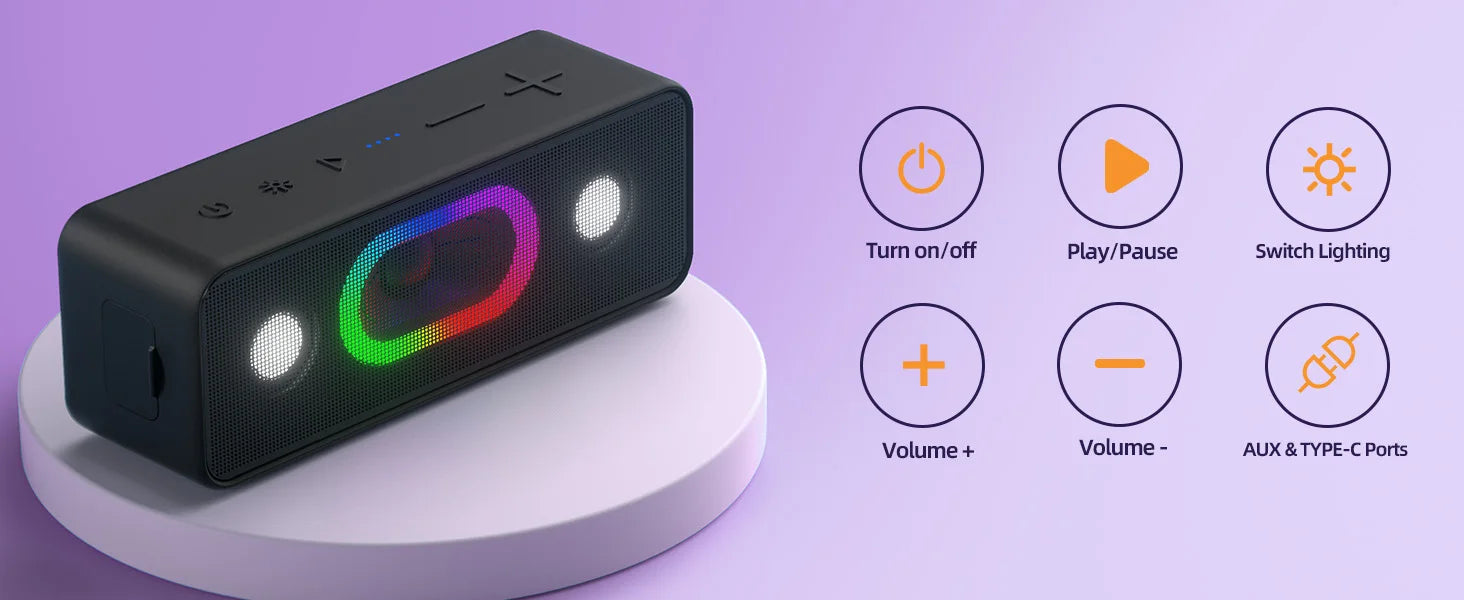 Altavoz Bluetooth Ortizan, Altavoz portátil con sonido estéreo fuerte de 16 W, 24 horas de reproducción, Altavoces inalámbricos Bluetooth 5.3, graves profundos,