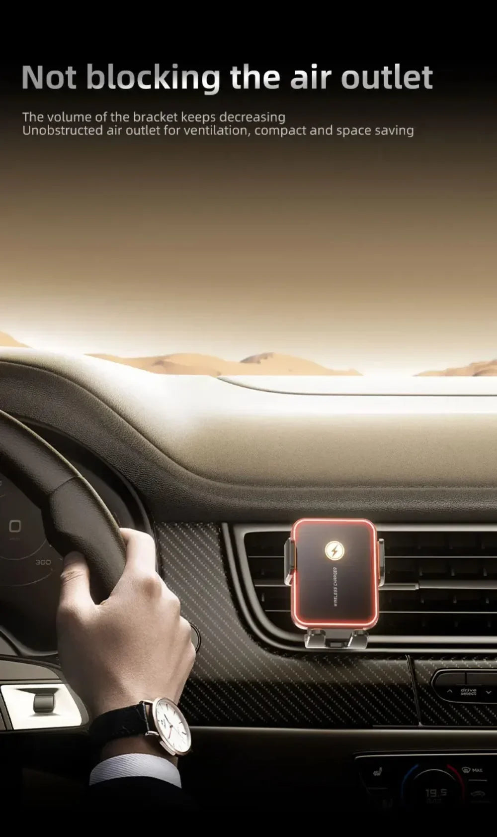 Mini Cargador Inalámbrico para Auto con Sensor Inteligente, Carga Rápida de 15W, Soporte para Teléfono con Ventilación de Aire para iPhone 17 16 15 14 13 12 Samsung